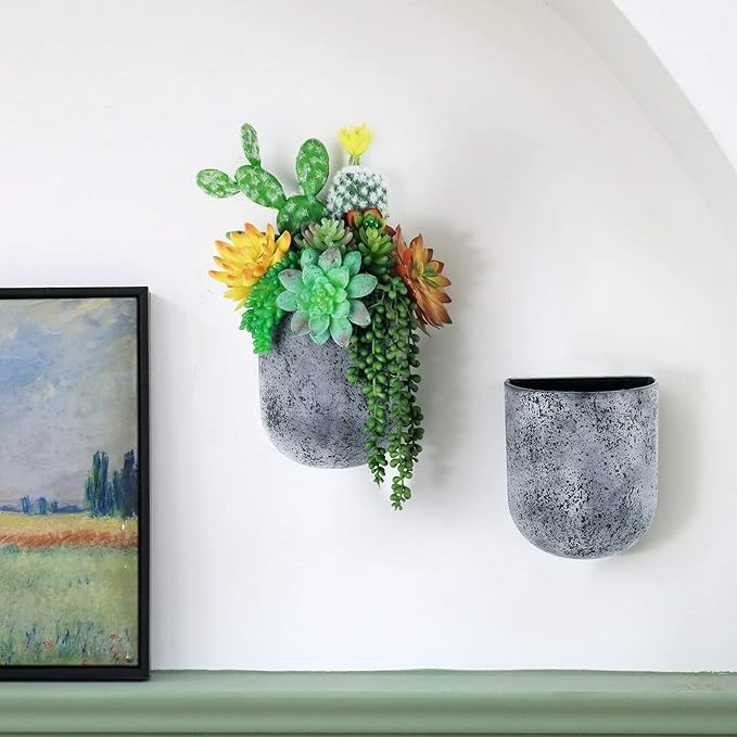 LA JOLIE MUSE Wall Hanging Planters for Indoor Plants，Hanging Flower Pots for Air Plants Succulent, Set of 2, 5.7L*4.1W*7H, Rock Gray LaJol%C3%ADeMuse