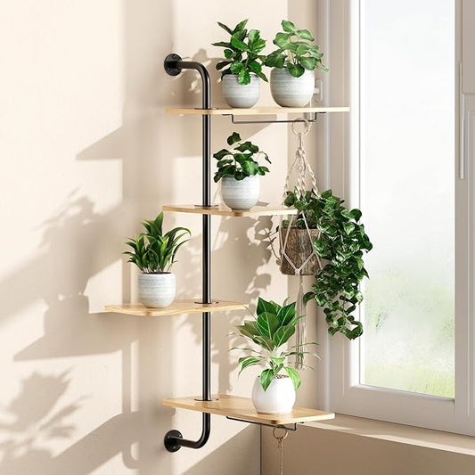 DELLAN 4-Tier Rotating Window Plant Shelf, Wall Mounted Indoor Hanging Plants Shelf, Modern Style DELLAN