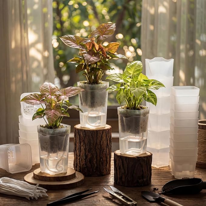 LemonRoad 20 Pack 2" and 2.5" Small Self Watering Pots for Indoor Plants with 20 Plant Label Mini Clear Plastic Planters with Water Level and Drainage Hole for Propagation, Succulents, African Violet Rootora