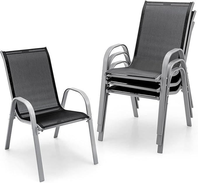 Giantex Set of 4 Patio Chairs, Stackable Outdoor Dining Chairs, 330 LBS Capacity, All Weather Resistant, Heavy Duty Rustproof Metal Armchairs, Lawn Chairs for Front Porch Yard Pool Garden Giantex