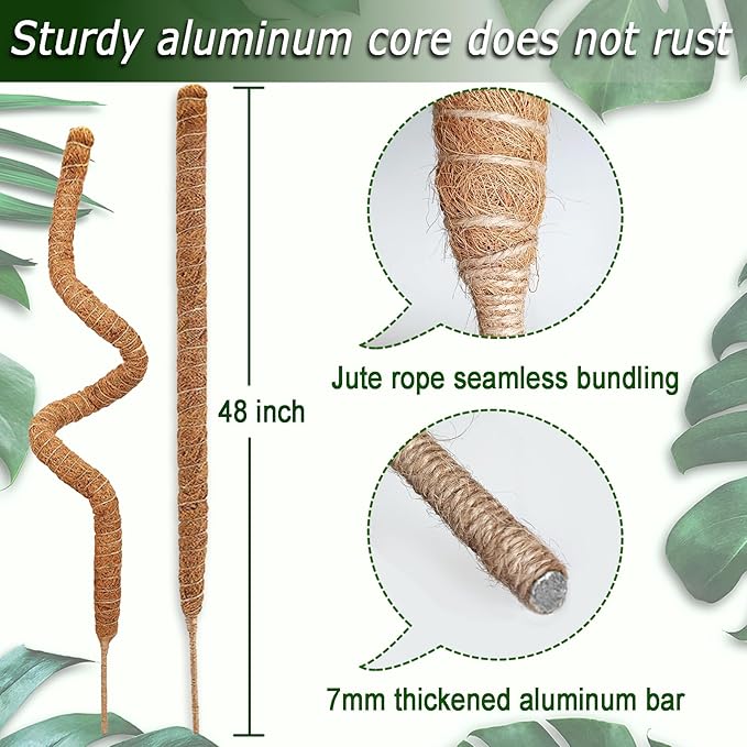 Soupiar 2 Pack 48'' Bendable Moss Pole for Monstera & Pothos - Tall Handmade Coco Coir Plant Support Stakes for Large Climbing Indoor Plants, Potted Houseplant Trellis Accessories Soupiar