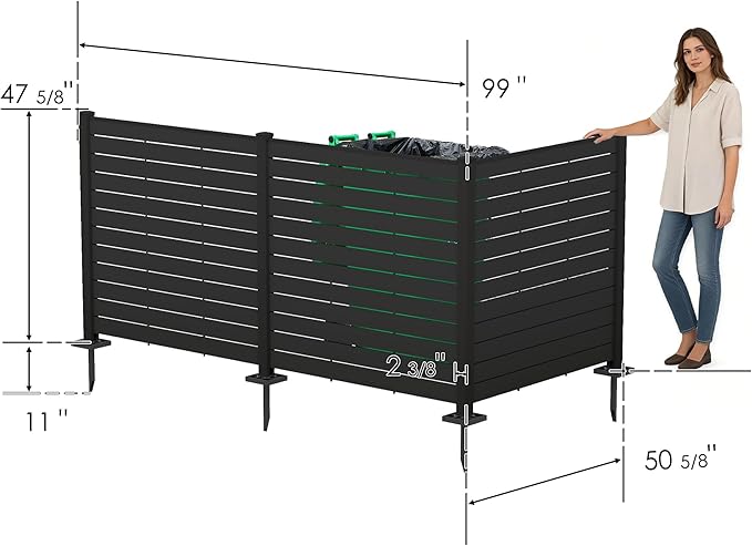 Kozyard 50" W x 48" H Outdoor Privacy Screens Aluminum Post, Air Conditioner Fence Panels, Pool Equipment Enclosure, Trash Can Screens Fence Kit for Outside Backyard Patio(Black/3Panels) Kozyard