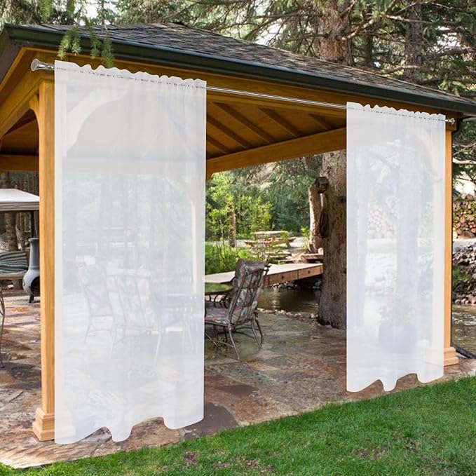 SpaceDresser Waterproof Outdoor Sheer Curtains for Patio - 2 Panels Rod Pocket Indoor Voile Sheer Curtain for Living Room,52W x 96L inch, White SpaceDresser