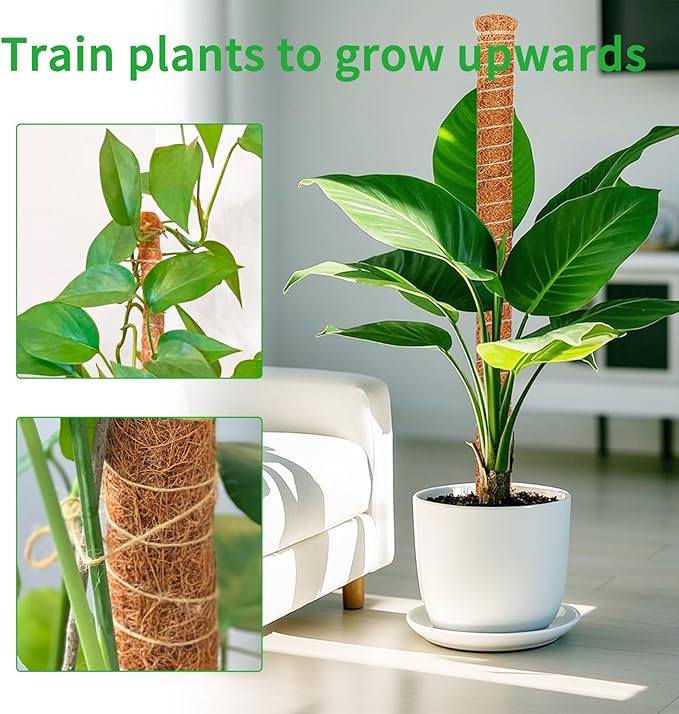 2 Pack 28 Inch Moss Pole Monstera Plant Support, Coir Moss Poles for Climbing Indoor Plants, Bendable Plant Stake Trellis for Potted Plant, Pothos, Philodendron Rootora