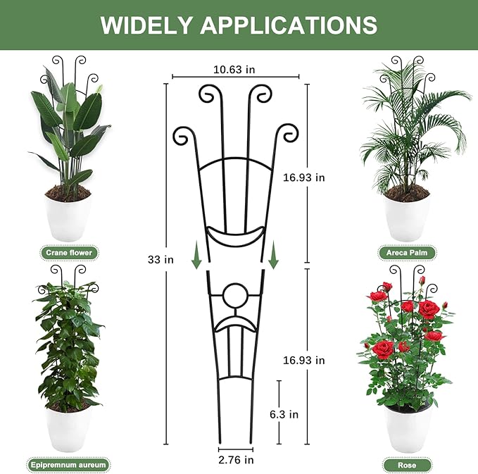 32.6in Monstera Plant Support Stakes for Indoor Plants, Metal Garden Plant Trellis for Climbing Plants, Pothos Vine Snake Climber Support，4p COOMIN