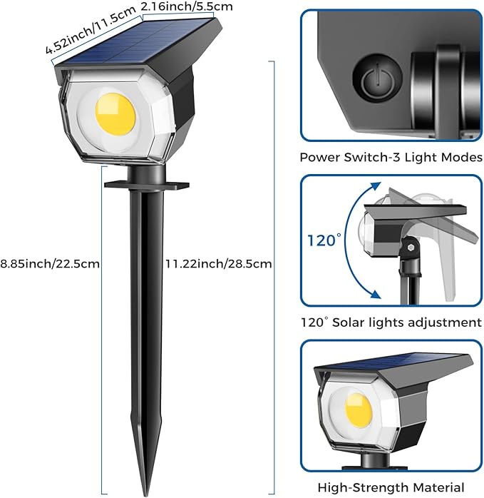2 Pack Solar Spot Lights Outdoor, Solar Spotlights Outdoor Waterproof 2-in-1 Auto On/Off Landscape Lighting for Outside Yard Wall Garden Pathway(Warm White) Peasur