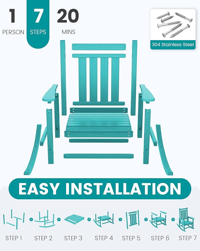 SERWALL HDPE Outdoor Rocking Chair Set of 8, Patio Rocking Chairs for Adults, All Weather Outdoor Rockers for Lawn, Aruba SERWALL