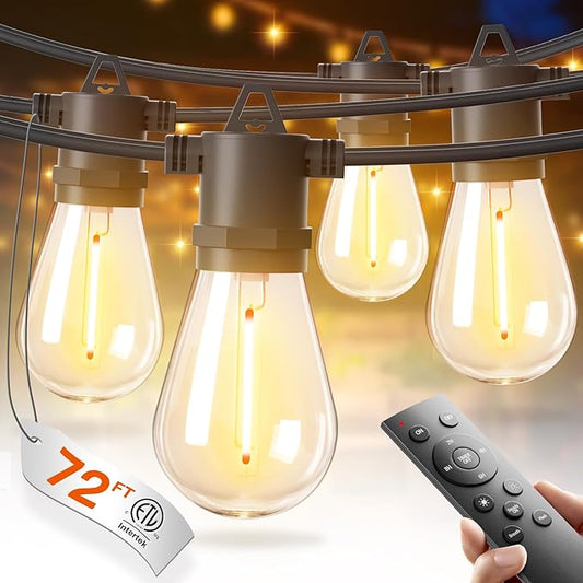 addlon 72FT(2-Pack*36FT) LED Outdoor String Lights with 24 Edison Vintage Shatterproof Bulbs, Commercial Grade Patio Lights, IP65 Waterproof for Balcony, Backyard and Garden, Warm White addlon