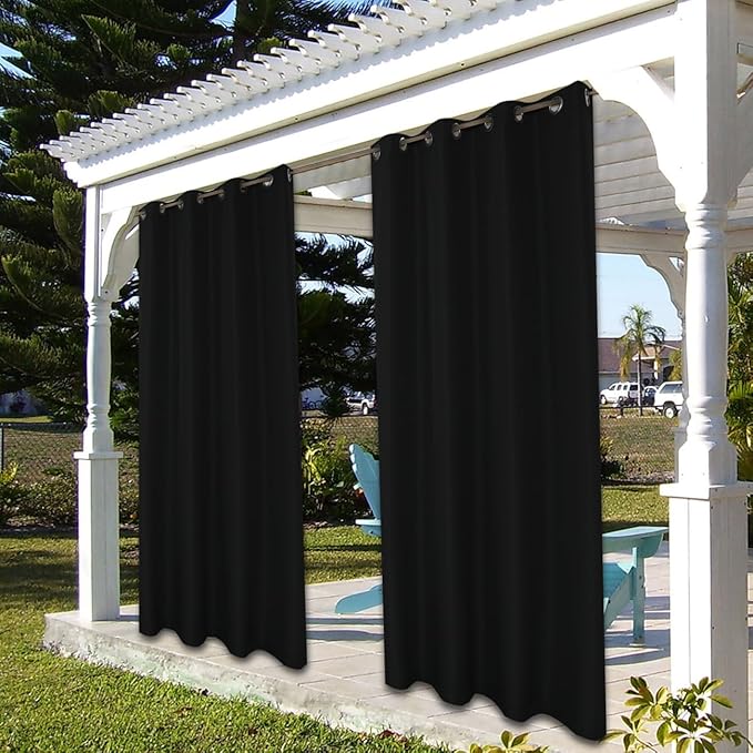 BONZER Waterproof Outdoor Curtains for Patio Porch Pergola Cabana Light Filtering Privacy Grommet Indoor Curtain Panels for Bedroom Living Room, 1 Panel, 54W x 108L inch, Black Bonzer