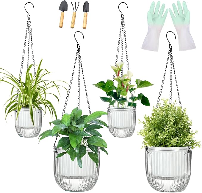 Self-Watering Hanging Planter for Indoor Plants - Easy Care, Long Lasting - Perfect for Herbs, Succulents, and More (White Transparent) Rootora