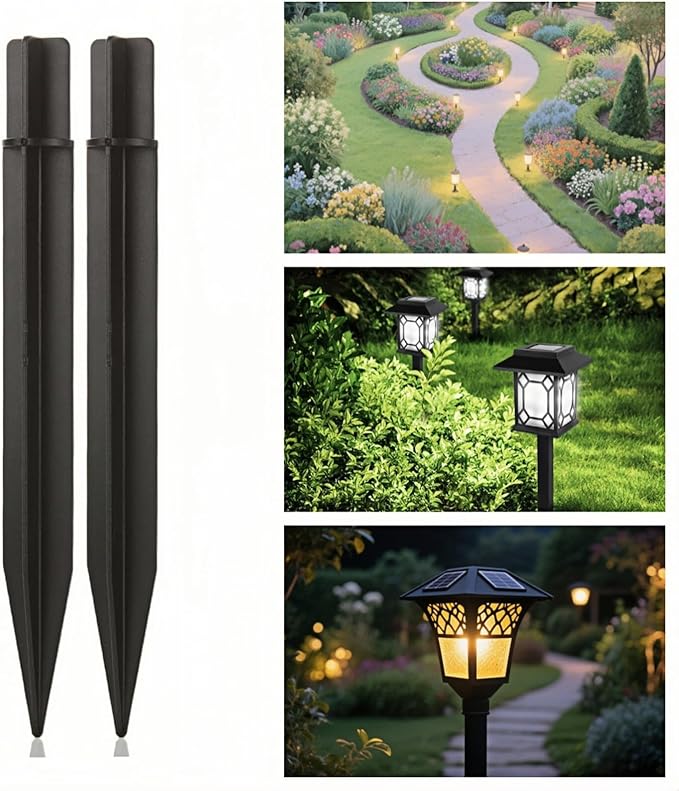 8.25" Reinforced ABS Plastic Solar Ground Spikes - Durable Solar Light Replacement Stakes for Garden, Pathway, Deck, Camping, Christmas Lights (Fits Fits 0.83" Inside Diameter) (Black-3 Pack) Rootora