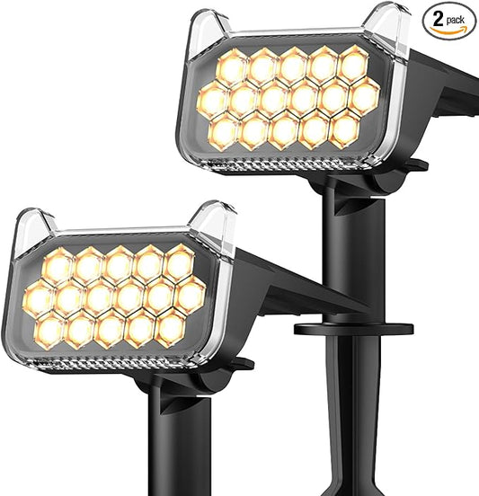 WdtPro Solar Spot Lights Outdoor Waterproof, Bright Solar Lights Outdoor with 16 Extra-Large LEDs, 3 Modes Landscape Spotlights, 2-in-1 Solar Powered Light for Yard Flag Garden, 2 Pack, Warm White WdtPro