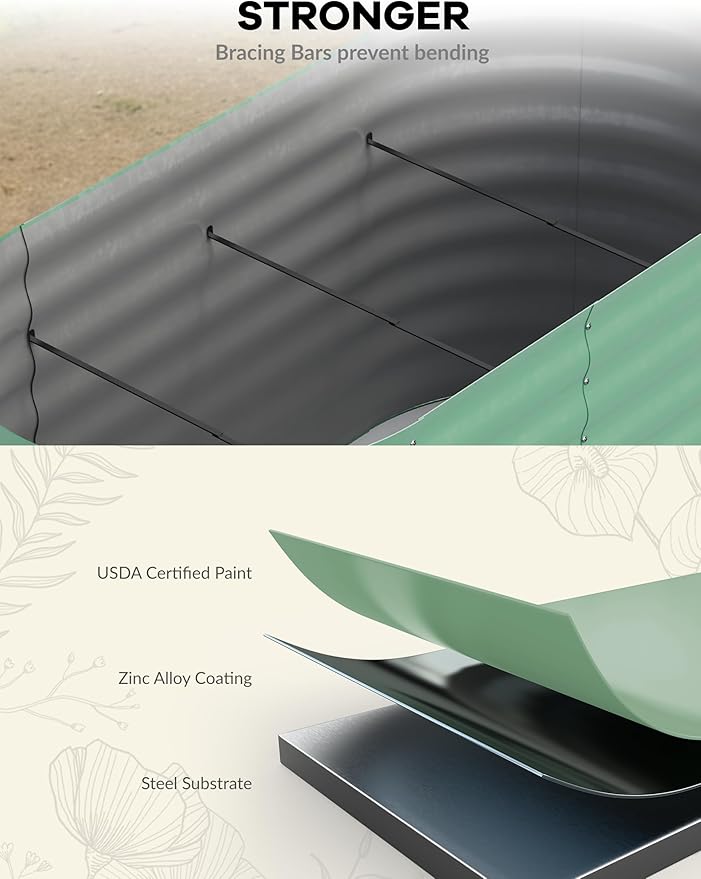 GarveeLife 8x2x2 ft Galvanized Raised Garden Bed - 24“ Tall Metal Planter Box for Vegetables, Flowers, Herbs, Rust-Resistant Outdoor Garden Box, Easy Assembly Raised Beds for Gardening, Green GarveeLife