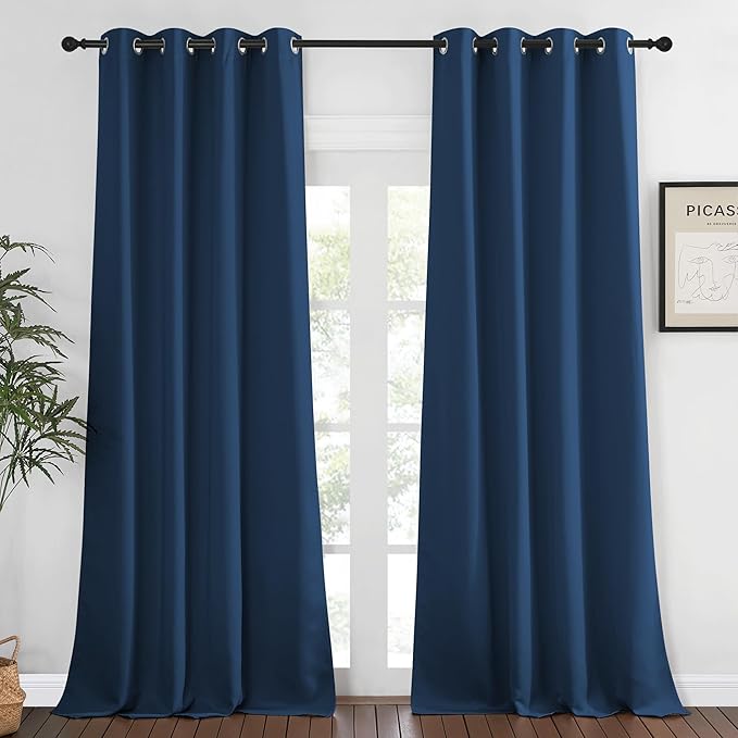 NICETOWN Bedroom Curtain Room Darkening Drapery 102 inches Length - Home Fashion Thermal Insulated Grommet Room Darkening Curtain for Living Room (Moroccan Blue, 1 Panel, 52 x 102 inches) NICETOWN