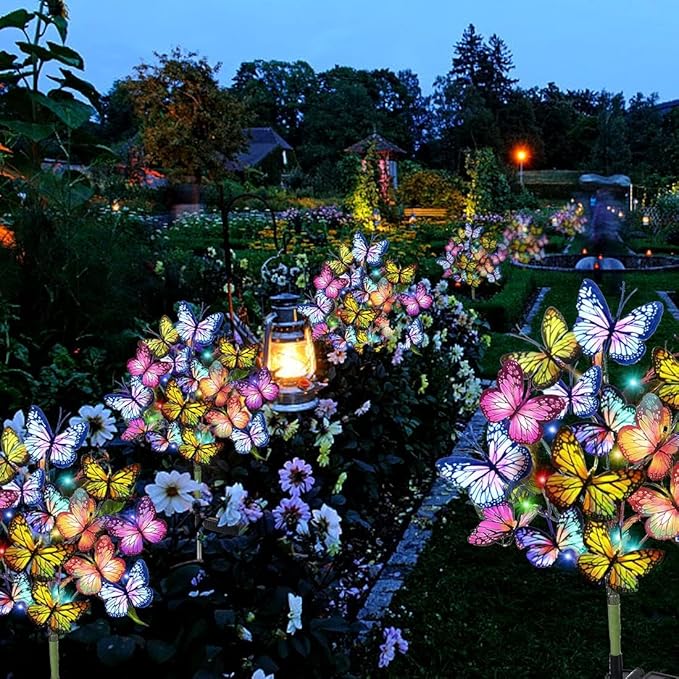 Solar Garden Lights Outdoor Waterproof Decorative Solar Lights Outdoor 8 Pack with 176 LED 136 Butterfly Flower Garden Decor Yard Decorations Patio Lawn, Gifts for Mother's Day Mom Women Adecorty