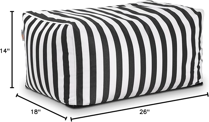 Jaxx Leon Outdoor Bean Bag Ottoman, Black & White Stripes Jaxx