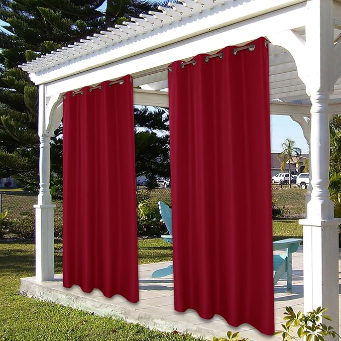 BONZER Waterproof Indoor/Outdoor Curtains for Patio Thick Privacy Grommet Curtains for Bedroom, Living Room, Porch, Pergola, Cabana, 1 Panel, 84W x 95L inch, Red Bonzer