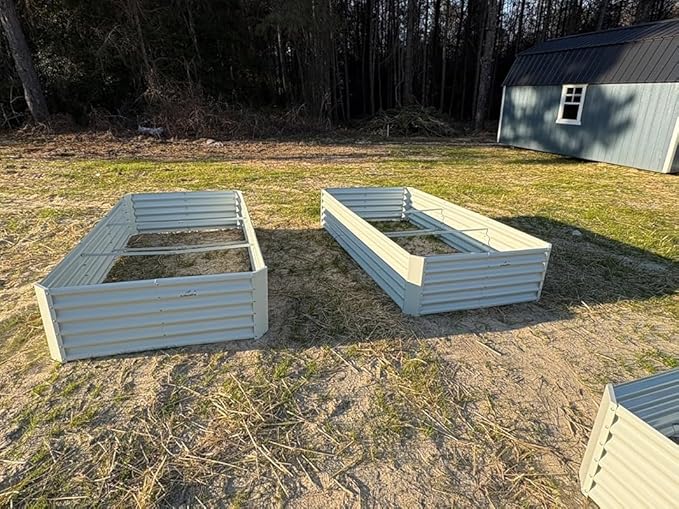 A ANLEOLIFE 8-Pack 8X4X1.5ft & 74x74x18 in Deep Root Galvanized Raised Garden Beds Outdoor for Planting Vegetables Flowers Herb, Antique White AAnleolife