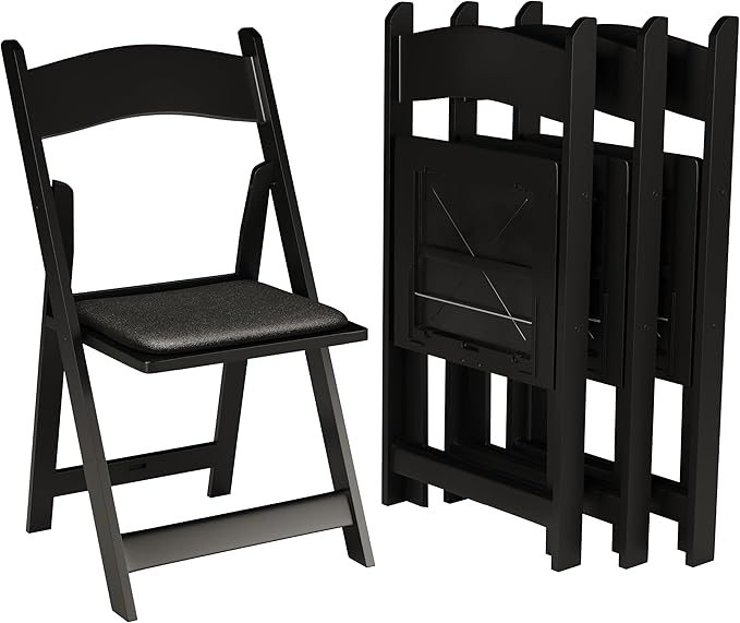 300 Black Resin Stackable Folding Chair - Comfortable Black Foldable Chair - Folding Chairs with Padded Seats - Indoor/Outdoor Folding Chairs for Events - Lightweight Foldable Chairs (300 Pack) Simplex