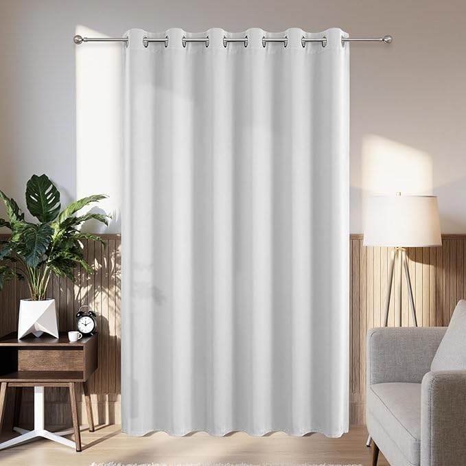 Joydeco Blackout Patio Sliding Door Curtains 108 Inches Long, Grommet Privacy Room Divider Curtains, Extra Wide Thermal Blackout Drapes for Bedroom Living Room (Greyish White, 80Wx108L, 1 Panel) JOYDECO