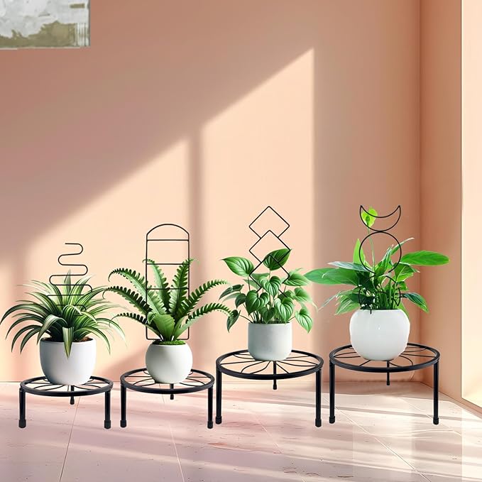 4 Packs 19 in Heighten Trellis for Climbing Plants Indoor, HENABLE Small Garden Metal Trellis for Potted Plants Outdoor for Vine Ivy Flower Plant Support, 4 Different Black Iron Patterns HENABLE