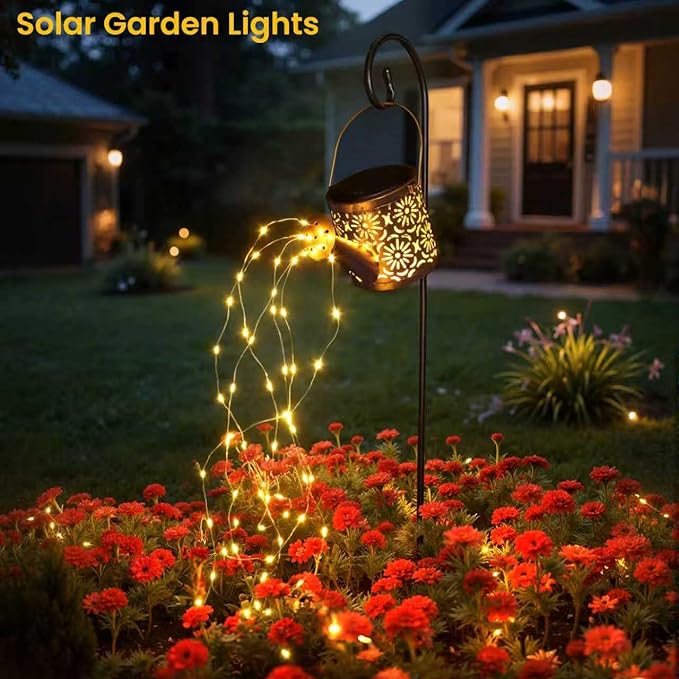 Solar Garden Lights Outdoor Decoration, Metal Solar Watering Can Lights Outdoor Waterproof, Small Patio Light Yard Lawn Pathway Decor, Gardening Gifts for Women Mom Grandma X-PREK