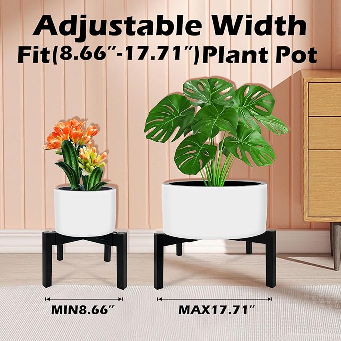 2 Pcs Heavy Duty Adjustable Metal Plant Stand for 10"-16" Plant Pot – Indoor & Outdoor (Black 2 Pack) DDPow