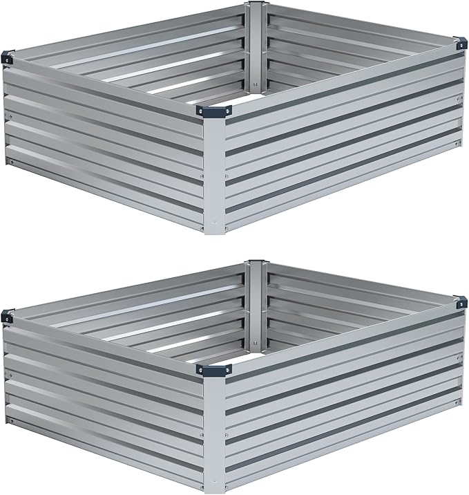 4x3x1ft(2 Pack) Galvanized Raised Garden Bed,Outdoor Planter Box Metal Patio Kit Planting Bed for Vegetables Flowers Herb,Silver Foxlang