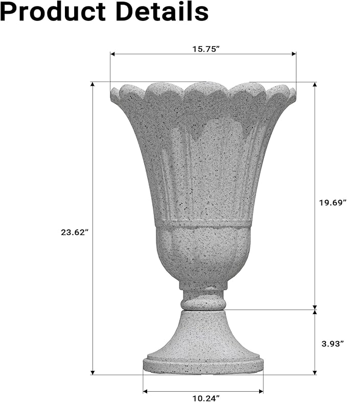 23" Tall Planters for Outdoor Plants Set of 2, Planter with Drainage Holes and Petal Design, Large Outdoor Planters for Porch, Garden, Indoor, Grey Rootora
