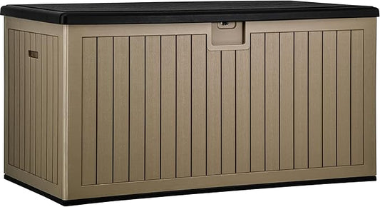 YITAHOME XXL 230 Gallon Large Deck Box,Outdoor Storage for Patio Furniture Cushions,Garden Tools and Pool Equipment with Flexible Divider,Waterproof,Lockable (Black&Brown) YITAHOME