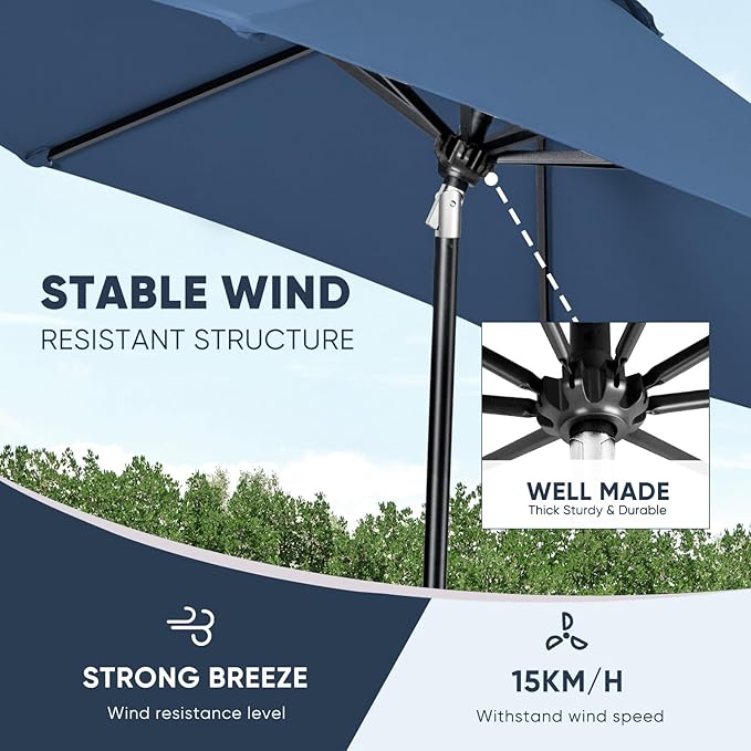 Tempera Patio Market Outdoor Table Umbrella with Auto Tilt and Crank, Large Sun Umbrella with Sturdy Pole & Fade Resistant Canopy, Easy to Set TemperaPatioLife