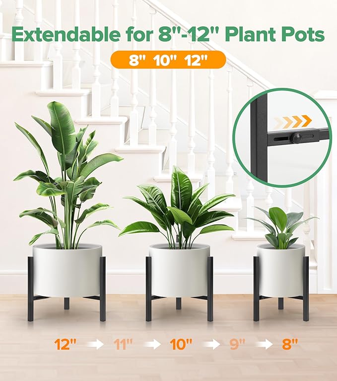 Plant Stand Indoor Adjustable 2 Pack, Metal Modern Indoor Plant Stand, Heavy Duty Plant Stands Outdoor Corner, Stable Plant Holder, Fits 8 to 12 Inches Pots, Black, Pot & Plant Not Included SculptingLightGarden