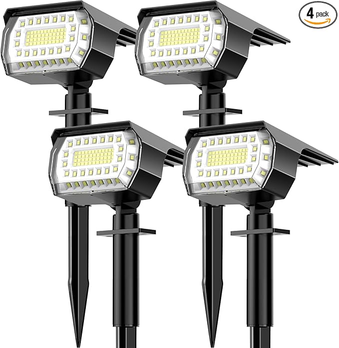 LANSOW Solar Spot Lights Outdoor, [4 Pack/76 LED] 2-in-1 Solar Landscape Spotlights, 3 Modes IP65 Waterproof Dusk to Dawn Solar Powered Flood Wall Lights for Outside Yard Garden Pathway(Cool White) LANSOW