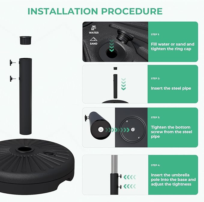 JEAREY 81.5lb Max Capacity Patio Umbrella Stand, Outdoor Umbrella Base Water Filled Stand, Heavy Duty Market Umbrella Holder for Patio, Deck, Poolside (Black) JEAREYOutdoorsCollection