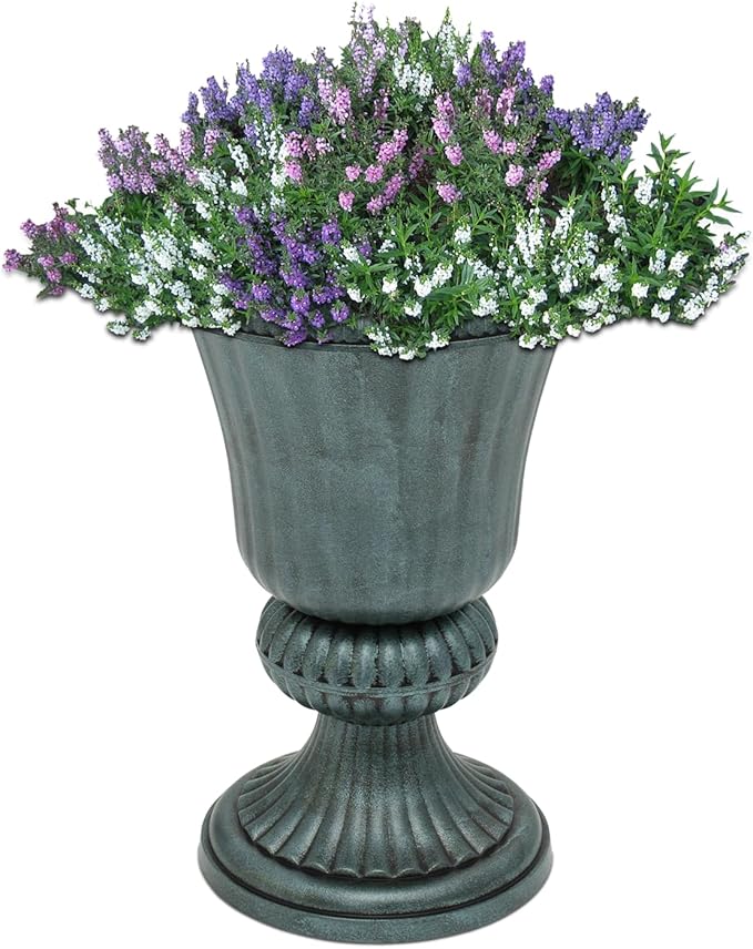 Athena Collection 20''H Garden Plastic Urn Vintage Tall Planter Urn Patio Large Flower Pot Porch Planter Large Planter for Indoor Outdoor Plant, Dark Green AthenaCollectionFurniture