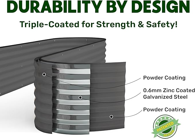 9-in-1 Galvanized Steel Raised Garden Bed // 8×2×1.5 ft Modular Planter for Gardening, Vegetables, Flowers // 18" Tall Metal Raised Garden Beds Outdoor (Gray) // Patented Design Planter Box PlantPlot