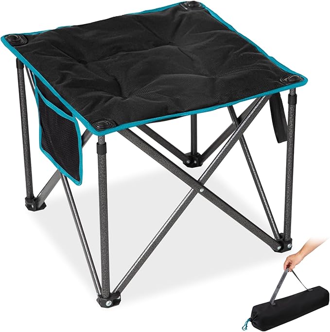 FUNDANGO Oversized Camping Stool for Adults, Thick Padded 18.1 Inch Folding Ottoman Foot Rest, 440 Lbs Heavy Duty Outdoor Camp Chairs with Anti-Slip Foots & Carry Bag for Fishing Lawn Travel (Black) FUNDANGO
