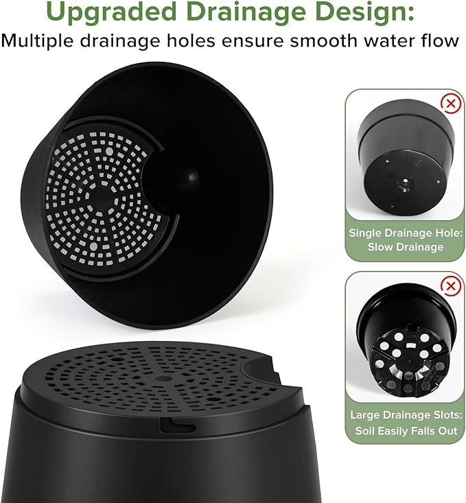 GARDIFE 2026 Upgraded Self Watering Plant Pots with Drainage Hole, 7/6.5/6/5.5/5/4 Inch Flower Planting Containers for House Plants, African Violet, Flowers, Cactus (Black, 7+6.5+6+5.5+5+4 inch) GARDIFE