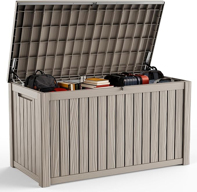 DRATO 200 Gallon Deck Box, Waterproof Resin Large Outdoor Storgae Box for Patio Furniture, Patio Cushions, Gardening Tools, Pool Supplies, Lockable（Gray，200 Gallon） DRATOprovidesawarmandcozy