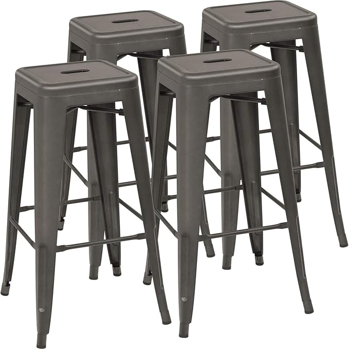 Devoko Metal Bar Stools 30" Indoor Outdoor Stackable Barstools Modern Style Industrial Vintage Counter Bar Stools Set of 4 (30 inch, Gun) DEVOKO