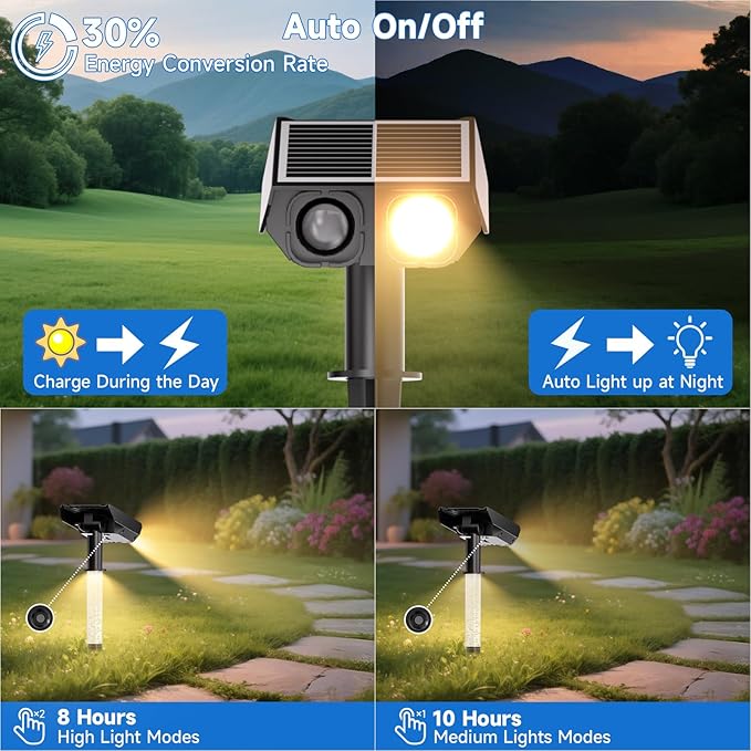 Solar Spot Lights Outdoor Adjustable Beam & PC Light Guide Column, 6 Pack Solar Lights Outdoor Waterproof IP65, 2 Modes & Auto On/Off Landscape Spotlights for Garden, Yard, Pathway, Tree (Warm Yellow) Rootora