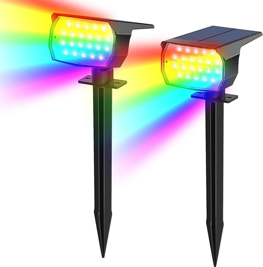Solar Color Changing Spot Lights Outdoor Waterproof Colored RGB Solar Powered Landscape Lights for Yard 7 Lighting Modes Multicolor Solar Spotlights for Pathway Garden Outside (2 Pack) TadyrealSolarLights