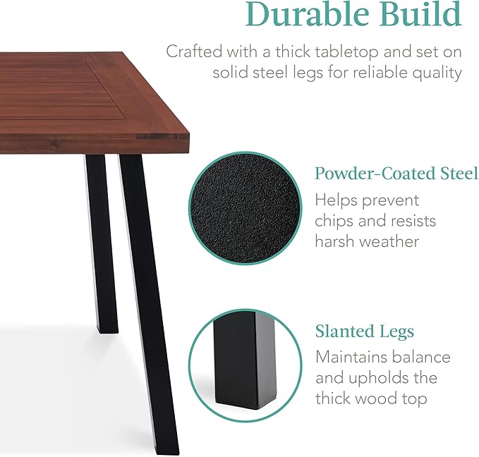 Best Choice Products 6-Person Indoor Outdoor Acacia Wood Dining Table, Picnic Table w/Powder-Coated Steel, 350 Pound Capacity Legs - Walnut Brown BestChoiceProducts