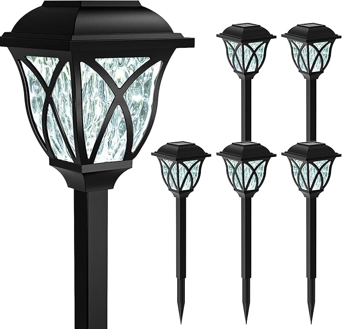 GIGALUMI 6 Pack Solar Lights Outdoor Waterproof, LED Solar Garden Lights, Outdoor Decorations, Garden Decor for Yard, Patio, Landscape, Planter, Walkway (Cold White) GIGALUMI