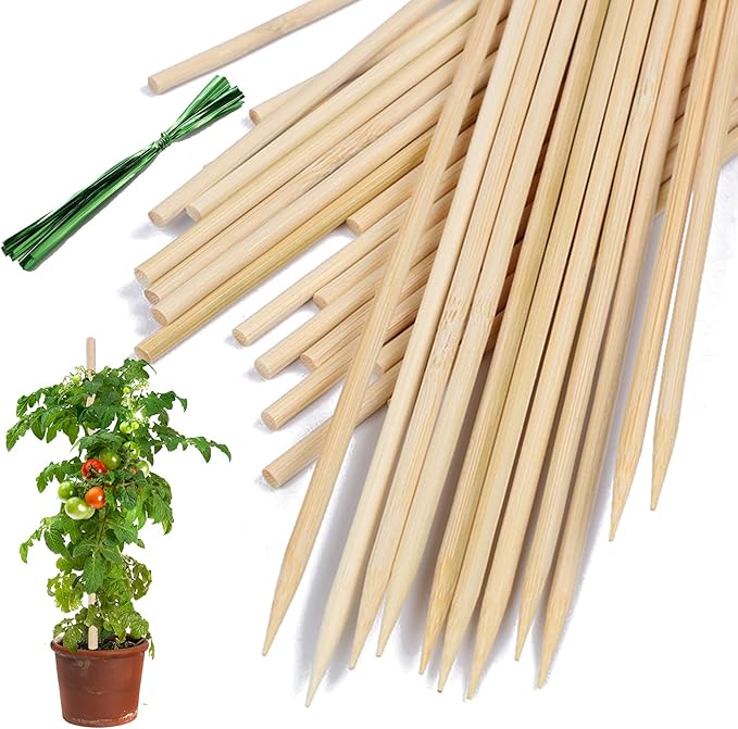 Bamboo Plant Stakes,HAINANSTRY Wood Plant Supports,Natural Bamboo Sticks for Plants/Floral/Potted Plant,Wooden Sign Posting Garden Sticks - 14 Inches 25 Pack HAINANSTRY