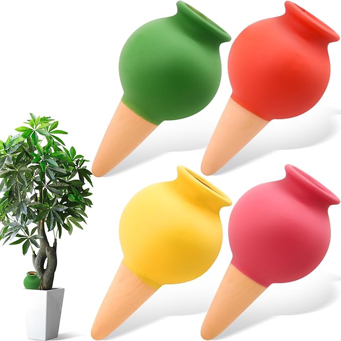 Terracotta Watering Spikes, 4 Pack Self Watering Globes, Slow Release Self Watering Planter Insert, Plant Watering Globes for Indoor and Outdoor Plants Rootora