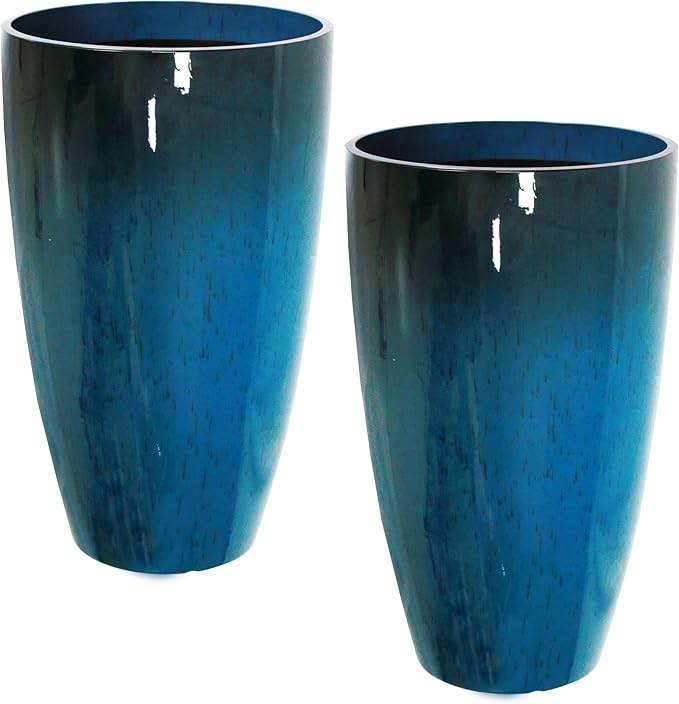 2 Packs 21 inch Tall Planter, Indoor Outdoor Round Planter for Porch, Large Plant Pot with Drainage Hole for Home Garden Front Door, Modern Decorative Pots for Plants (Blue) Goldshire