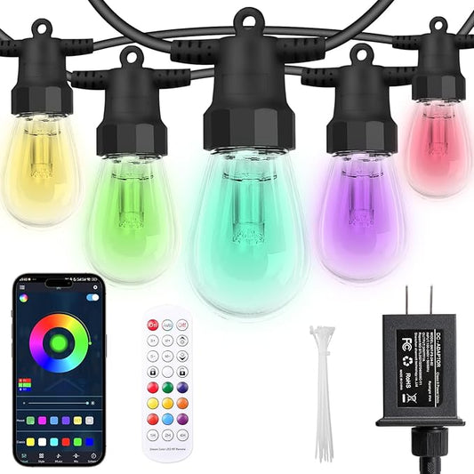 Outdoor String Lights 75FT, Outdoor Lights for Patio with 30 Dimmable RGBW LED Bulbs, IP66 Waterproof Shatterproof, with APP Control & Remote, 24V Adapter Color Change,for Backyard Decor CAWWS