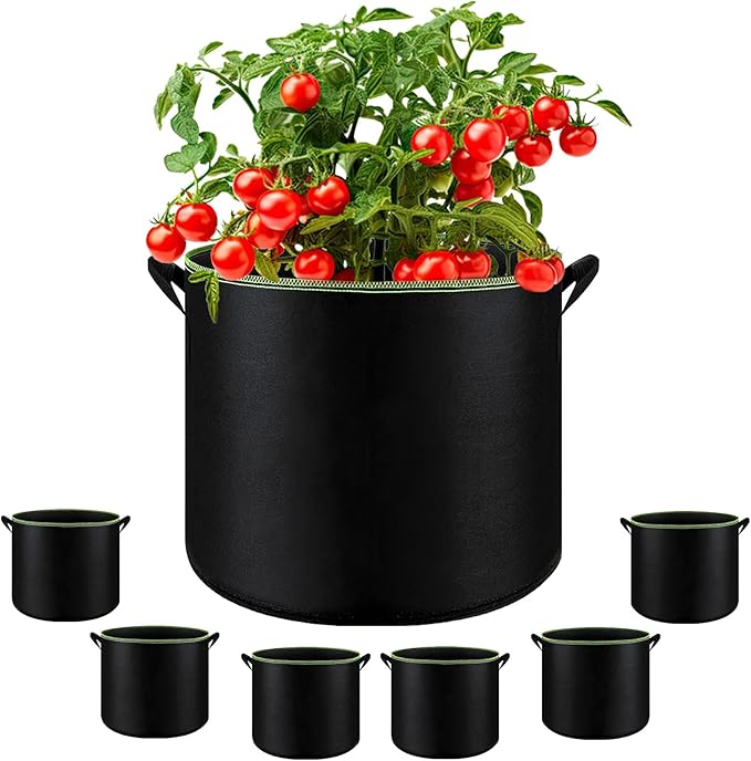 6-Pack 5 Gallon Grow Bags - 300G Heavy Duty Aeration Fabric Pots with Handles,Thickened Nonwoven Planter Bags for Vegetables Flowers Fruits SouilGoal