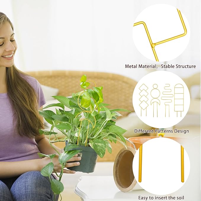 4 Pcs Mini Metal Trellis for Potted Plants, Climbing Support Stake for Houseplant Vines Pothos (Gold) Rootora